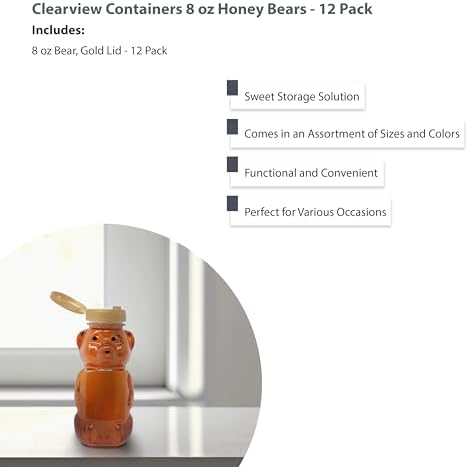 12 Pack - 8 Ounce Plastic Honey Bears w/Gold Lids - Image 5