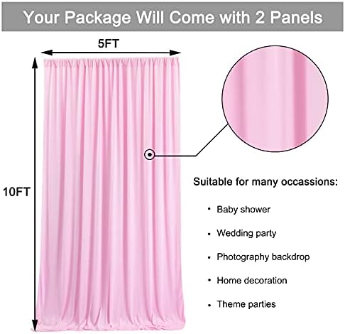 10ft x 10ft Wrinkle Free Pink Backdrop Curtains for Parties, Polyester Baby Pink Backdrop Drapes 2 Panels 5x10ft for Wedding Girl Birthday Party Photography Background - Image 6