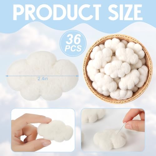 Moukeren 36 Pcs a Little Piece of Heaven Baby Shower Cloud Decorations Felt Fake Cloud Centerpieces for Tables Mini Artificial Clouds Decor for Baby Shower Nursery Room Decor - Image 2