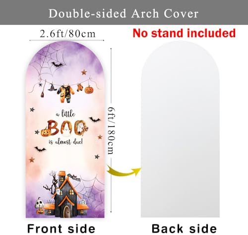 Halloween Baby Shower Arch Backdroop Cover 6ft A Little Boo is Almost Due Boy Girl Gender Neutral Wall Stretchy Fitted Fabric Fall Autumn Reveal Arched Photo Booth Background (2.6x6ft/80x180cm) - Image 2