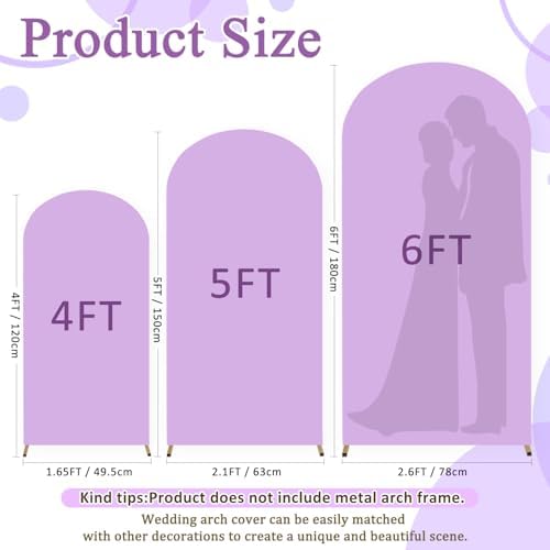 FOTSHARER Wedding Arch Cover Lavender Arch Covers Stretchy Backdrop Set of 3 Spandex Fitted Arch Backdrop Cover for Arch Stand 4FT 5FT 6FT Arch Cover Panels for Gender Reveal Balloon Party Decorations - Image 3