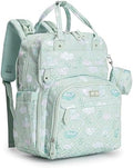 BabbleRoo Diaper Bag Backpack - Baby Essentials Travel Tote - Multi Function Water Resistant Diaper Bag, Travel Essentials Baby Bag with Changing Pad, Stroller Straps & Pacifier Case - Green Birdy by BabbleRoo
