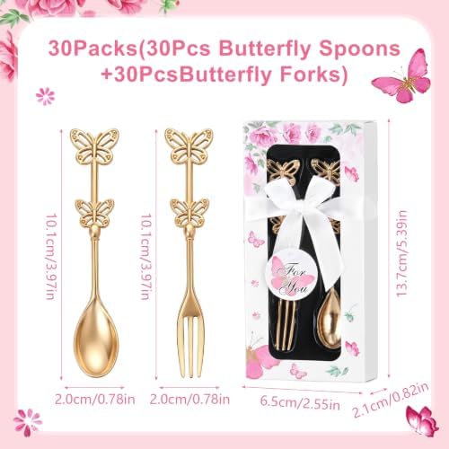 30 Pcs Butterfly Wedding Forks and Spoon Set with Pink Gift Box - Image 2
