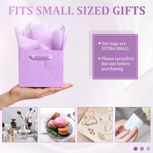 Qilery 50 Pcs Wedding Paper Gift Bags Bulk with Tissue Paper Small Gift Bags with Handle and Tags for Birthday Wedding 4th of July Party Business(Light Purple,4.7 x 2.4 x 3.9'') - Image 4