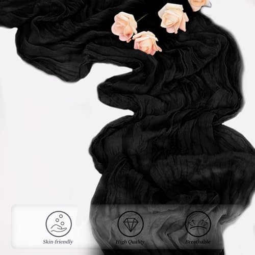 10FT 12 Pack Black Cheesecloth Table Runner 20 x 120 Inch Long Boho Fabric Rustic Cheese Cloth Table Runner for Wedding Bridal Shower Baby Shower Gauze Sheer Birthday Party Table Decorations - Image 5