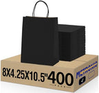 METRONIC 400 Pcs Black Paper Gift Bags with Handles 8x4.25x10.5 Inch Bulk by METRONIC