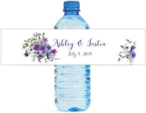 Purple Floral Themed Water Bottle Labels Easy to use and Great for Your Celebrations by DesignThatSign