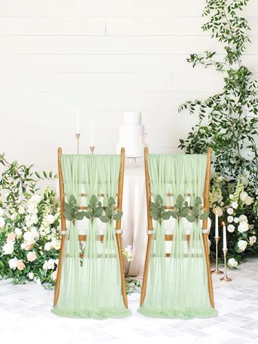 QueenDream Sage Green Chair Sashes: 16 Packs Wedding Aisle Decorations 8ft Long Draping Fabric Sheer Church Chair Cover Bulk for Party Banquet - Image 5