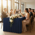 2 Pack Navy Spandex Table Covers 6ft Rectangle Ruffle Skirts for Party - Image 2