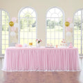 252in Baby Pink Tulle Table Skirts for Rectangle Tables 8ft, 2-Layer 21 ft Long Gold Grim Princess Pink Ruffle Tulle Tutu Table Skirt Cloth for Girl Birthday Baby Cake Dessert(No Table Cover) by ENJOYYOURPARTY
