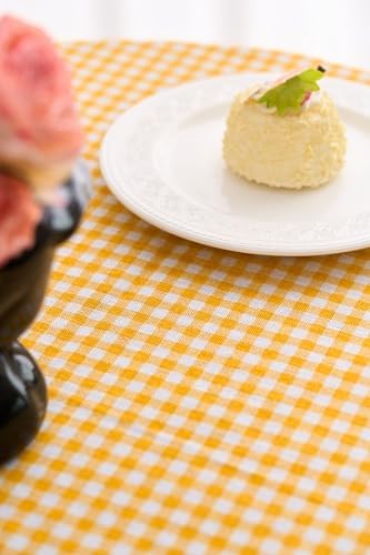 vctops Farmhouse Yellow Plaid Ruffle Table Cloth, Boho Cotton Linen Tablecloth, Washable Table Cover for Round Table Baby Shower Kitchen Party Wedding Decor (Yellow,70") - Image 7