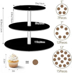 J JOYSAY Black Pattern Acrylic Cupcake Stand 3 Tier Dessert Table Display Set Clear Cake Stands for Baby Shower Party Wedding Decorations Easy Assembly Pastry Tower - Image 3