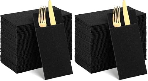 60 Pcs Black Linen-Feel Paper Napkins with Built-in Flatware Pocket, Pocket Linen Napkin Prefolded Cloth Like Paper Napkins Bulk for New Year Silverware Birthday Bathroom Weddings Party (Pack of 2) by NatNarr