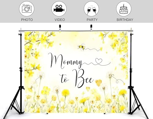 10x5ft Mommy to Bee Backdrop Baby Shower Party Sweet as Can Gender Reveal Wildflower Floral Honeycomb Photography Background Party Banner Decorations Photo Studio Props - Image 4