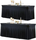 gogoparti 2 Pack Spandex Black Fitted Table Cloth for 6ft Rectangle Tables Black Stretch Tablecloth Table Covers Skirt Banquet Wrinkle Free Tablecloths for Parties Wedding by Gogoparti