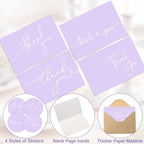 Teling 200 Set Thank You Cards with Envelopes Bulk, 6 x 4 Inch Blank Thank U Greeting Notes with Brown Kraft Envelopes Stickers Thankyou Card Set for Graduation Wedding Birthday Baby Shower(Purple) - Image 3