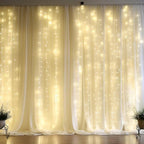 10ft x 10ft Beige Chiffon Backdrop Curtain with Lights String for Parties,2 Panels Sheer Chiffon Curtain Wedding Backdrop with Lights for Baby Shower Birthday Party Ceremony Reception Home Decorations - Image 6