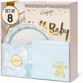 Baby Shower Celebration, Stylish Tableware Set for 8 Guests – Blue/White by EmergencyConfetti