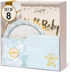 Baby Shower Celebration, Stylish Tableware Set for 8 Guests – Blue/White by EmergencyConfetti