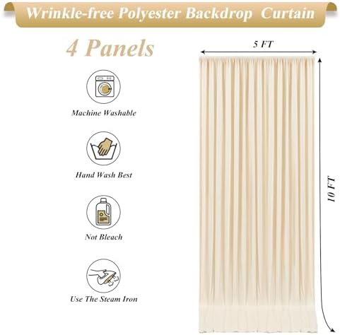 20x10ft Champagne Backdrop Curtains with Lights Photo Drapes Wrinkle Free Fabric Backdrop Curtain for Wedding Decorations Birthday Party Baby Shower Bridal Shower Home Party Background - Image 6