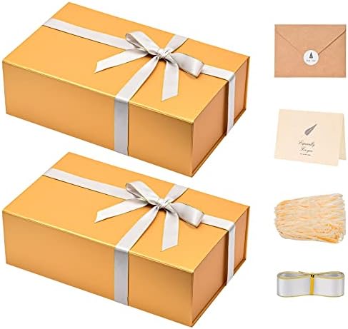 LIFELUM Gold Magnetic Gift Box for Birthday Presents, 13.85"x8.35"x4.45" by Lifelum