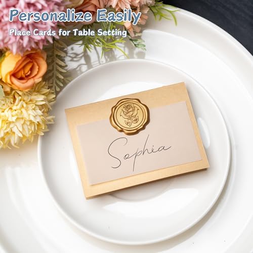 100 Pack Name Cards for Table Setting, Printable Place Cards with Antique Gold Rose Wax Seal Sticker for Wedding, Table Tent Card Stock for Party, Dinner(100 Pack Pearlized Champagne Gold) - Image 4