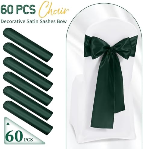 60 PCS Emerald Green Satin Chair Sashes, 7 x 108 Inch - Image 2