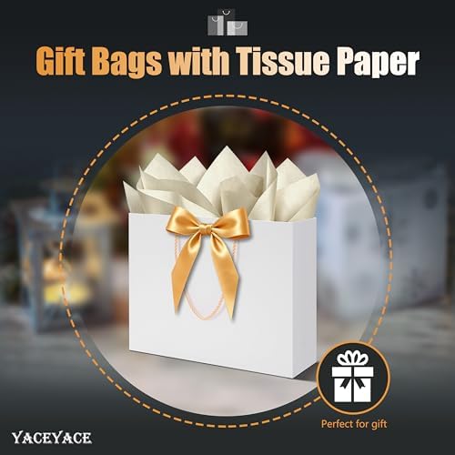 YACEYACE White Gift Bags with Ribbon, 20Pack of Gift Bags with Handles - Image 2