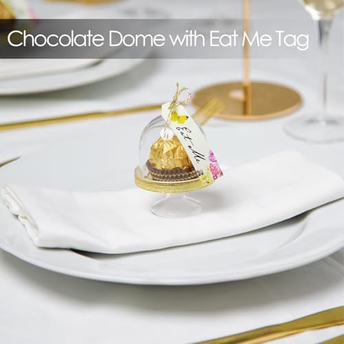 24 x Mini Cake Domes Alice in Wonderland Tea Party Decorations Set Whimsical Party Favors, Mad Hatter Macaron Table Props Kids Birthdays Bridal Showers Baby Shower Decor Bridgerton Wedding favour - Image 3
