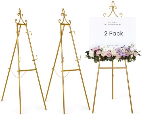 53.9" Gold Easel Stand for Sign, 2 Pack Display Easel for Wedding Sign by Victawks
