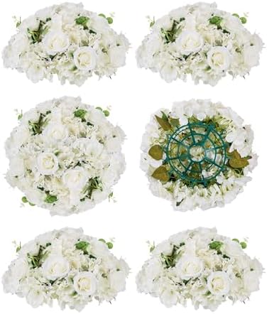 BLOSMON 6 Pcs Fake Flower Centerpieces for Wedding Decor, Large, White by Blosmon