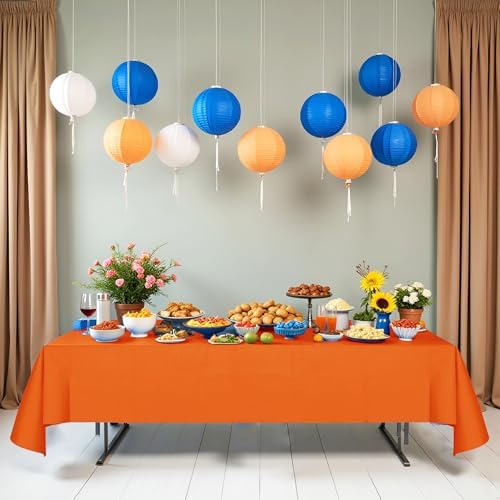 [6 Pack] Orange Paper Tablecloth Disposable for Rectangle Tables, 54 X 108 Inch Party Table Cover with Plastic Backing, Waterproof 3 Ply Table Cloth for Thanksgiving Halloween Fall Harvest Day - Image 2