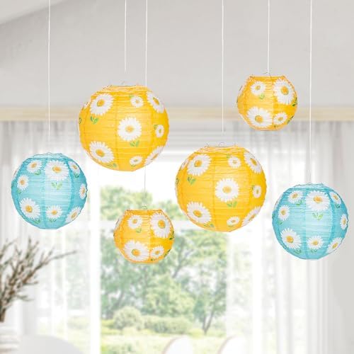 Fun Express 6" - 10" Daisy Hanging Paper Lanterns - 6 Pc - Image 3