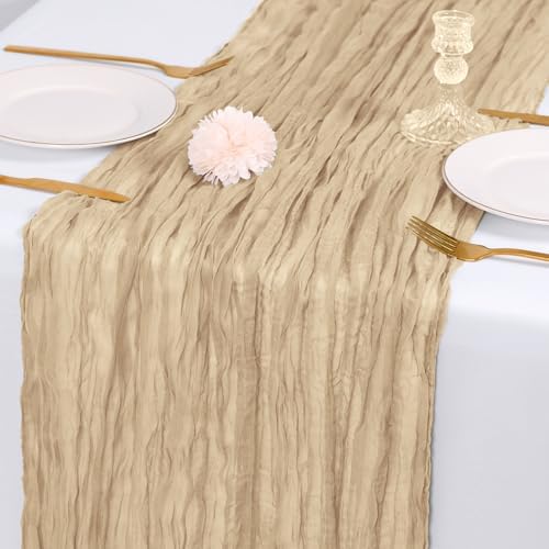 14 Pack Beige Cheesecloth Table Runner 17x108 Inch Semi Sheer Boho Gauze Cheese Cloth Fabric Table Runners, for Wedding Party Baby Shower Birthday Home Decor Garden Farmhouse - Image 7