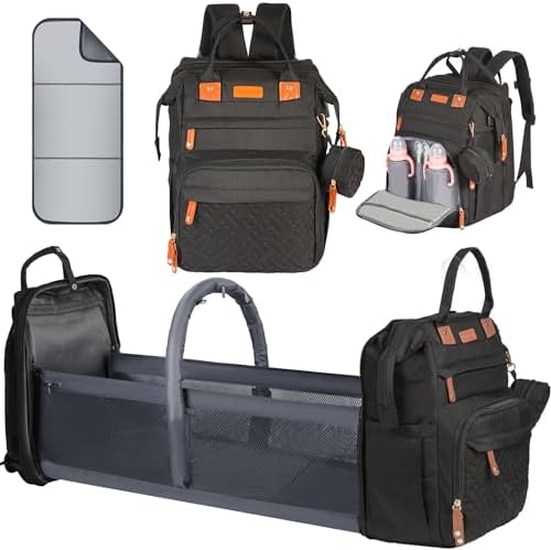 Diaper Bag Backpack with Changing Station, Black by Shengmeister