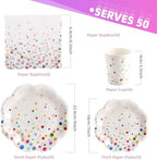 Colorful Birthday Plates and Napkins 200PCS Confetti Happy Birthday Party Plates Set Disposable Tableware Serve 50 for Art Paint Party Supplies Bubble Decorations-Colorful Paper Plates - Image 2