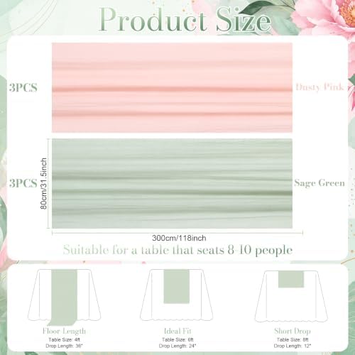 6 Pcs Sage Green and Dusty Pink Fairy Party Gauze Table Runner - Image 2