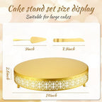 Wenqik Gold Metal Cake Stand 14 Inch with Cutting & Spatula - Image 2