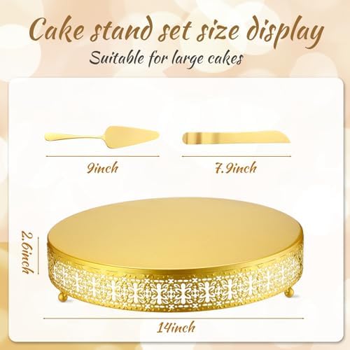 Wenqik Gold Metal Cake Stand 14 Inch with Cutting & Spatula - Image 2