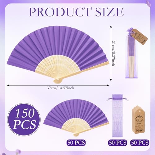 Roowest 50 Pack Paper Folding Fans Bamboo Wedding Favors, Purple - Image 2