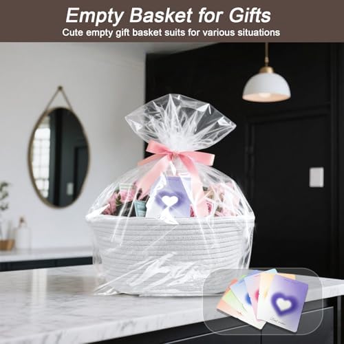 6pcs Empty Small Gift Baskets with Ribbon & Cards, Cotton Rope for Storage - Image 4