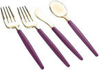 Luxe Party 128 Pieces Two Tone Plastic Disposable Cutlery | Forks-Spoons-Knives | Full Size | Chic Round | Purple and Gold - Image 2