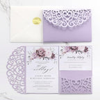 50PCS Purple Laser Cut Wedding Invitations with Envelopes and RSVP Cards - Image 7