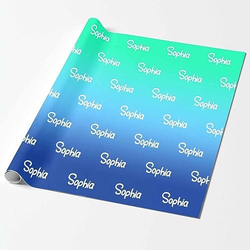MyPupSocks Customized Name Wrapping Paper, Personalized Gradient Green & Blue Wrapping Paper Logo Text Gift Wrap Paper Roll 58x23 for Women Men Kids Boys Girls Baby Christmas 3 Rolls - Image 2