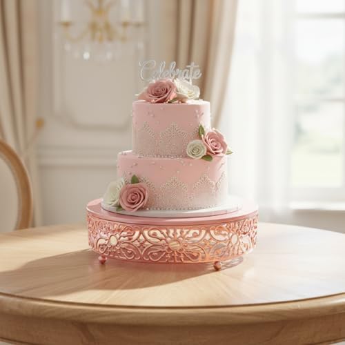 8 Pcs Cake Stands Set Metal Dessert Table Display Tiered Cupcake Holder Candy Donut Fruit Plate Cake Serving Tray Candlestick Display Treats Serving Tower for Wedding Birthday Party Decor (Pink) - Image 7