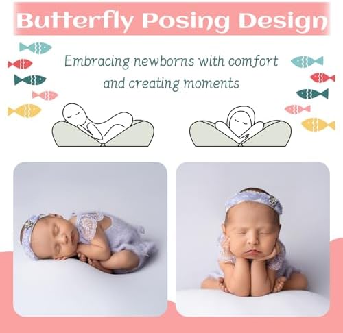 2PC Newborn Photography Butterfly Posing Pillow, Faux Leather Basket Filler - Image 6