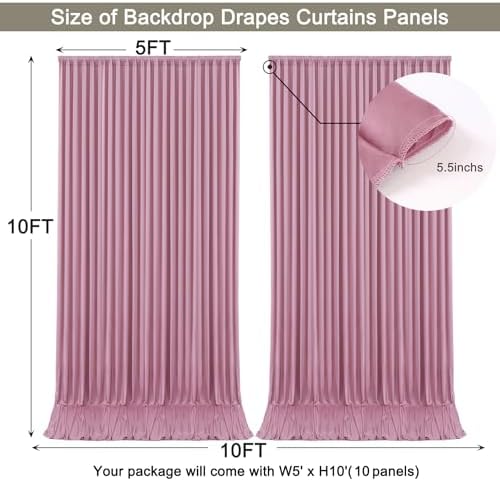 50x10ft Dusty Pink Backdrop Curtain for Wedding Parties Wrinkle Free Fabric Pink Drapes Backdrop Decoration for Baby Shower Birthday Photography Decoration 10 Panels, 5ft x 10ft - Image 5