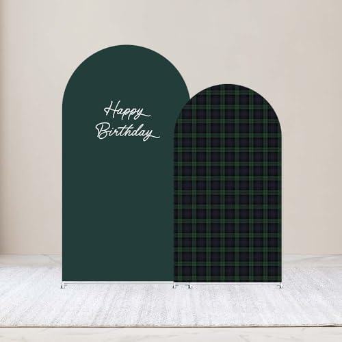 Set of 2 Arch Backdrop Cover Tartan Plaid Baby Shower Stretchy Arch Frame Cover for Bear Theme Boys Birthday Party Fiesta Decorations (7.2ft & 6ft,Green) - Image 2