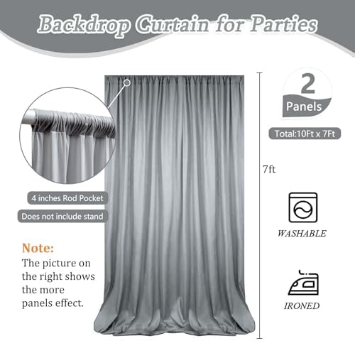 10 x 7 Feet Grey Backdrop Curtain for Partie, Background Curtains for Photoshoot, Birthday, Wedding, Halloween, Thanksgiving, Christmas Day, New Year Party Decorations 5Ft x 7Ft, 2 Panels - Image 2