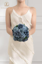 TINGE TIME 23pcs Artificial Flowers Combo, Roses Dahlia Dusty Blue - Image 5